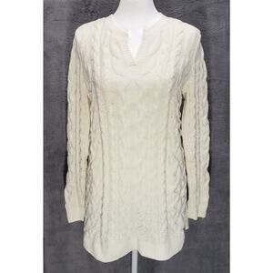 J.Jill Chenille Cable Knit Tunic Sweater Cream Soft Cozy Aran Style Women’s S